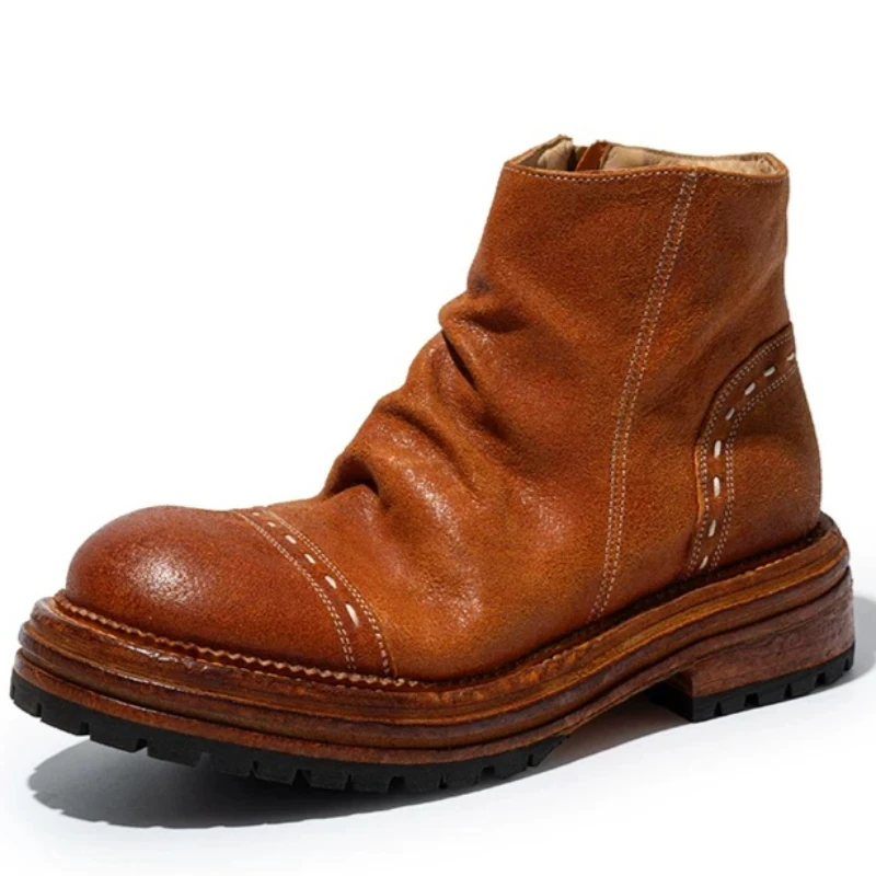 European Original Retro Washed Horse Skin Chelsea Boots Shoes for Men's Women's Handmade Leather Soles Goodyear Horsehide Shoes