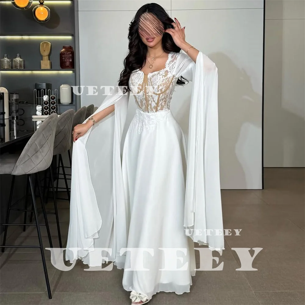 

UETEEY Customized V Neck Appliques Long Sleeves Chiffon A Line Wedding Dress Women Zipper Back Floor Length vestidos de novia