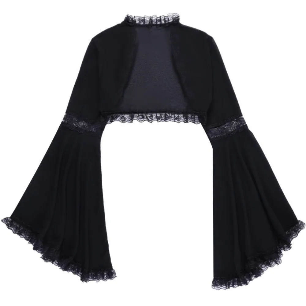 

Y2k Vintage Lace Crop Top Gothic Style Flare Sleeve Victorian Half Shirt Round Neck Lace Trim Shrugs Cardigan for Women