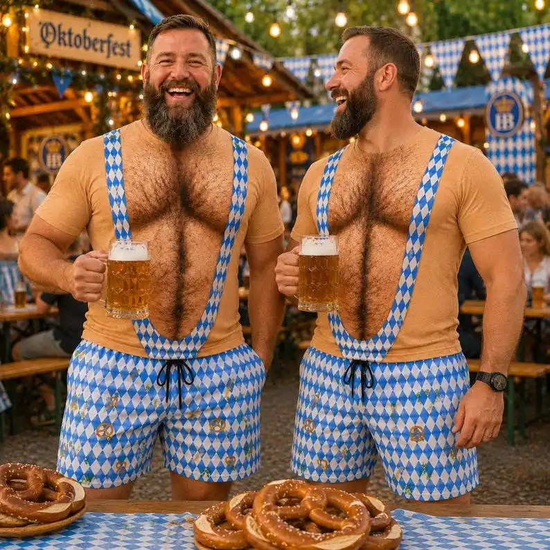 Conjunto de Camiseta y Pantalones Cortos para Hombre, Diseño Divertido a Cuadros Azules y Blancos con Estampado de Pelo, Estilo Casual para Vacaciones y Fiestas