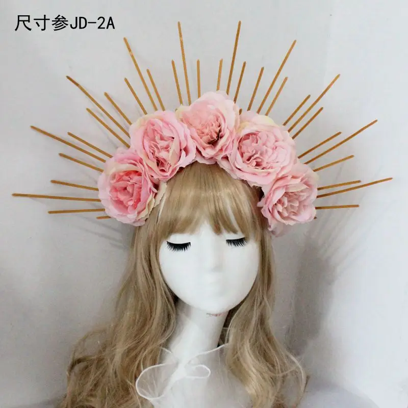 Lolita Headband Halo Headpiece Cosplay Baroque Tiara Crown Women Goddess Mary Sunburst Hair Accessories