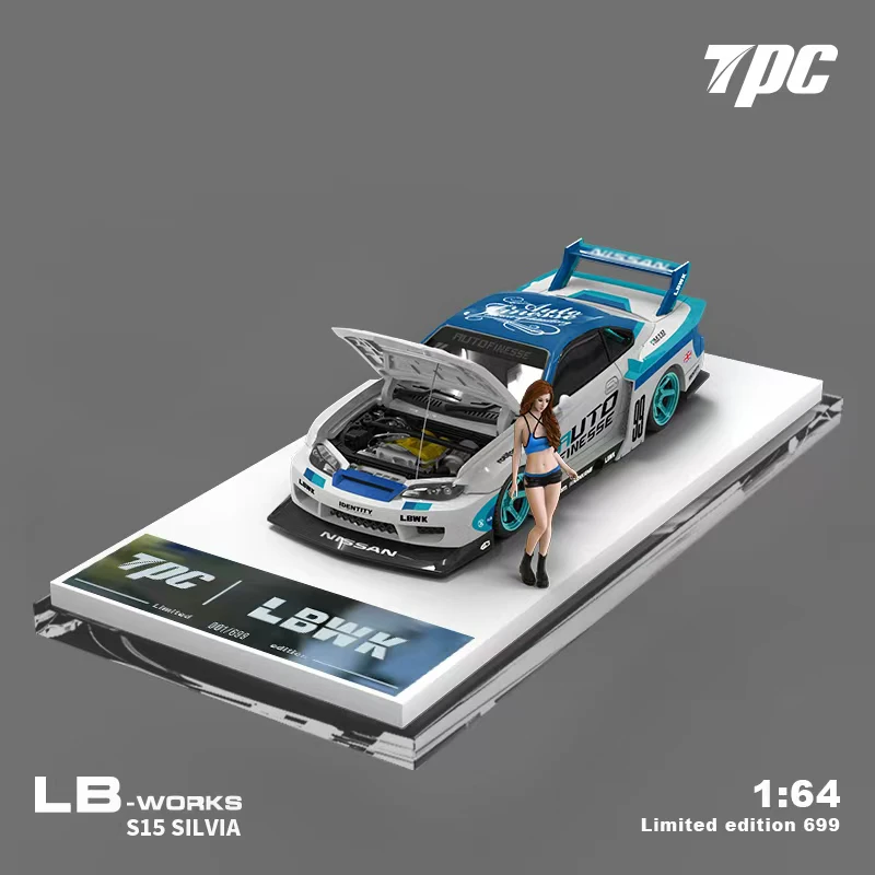 PreSale TPC 1:64 LBWK Silvia S15 LB Super Silhouette Openable Hood Blue Diecast Diorama Car Model Collection TimeMicro