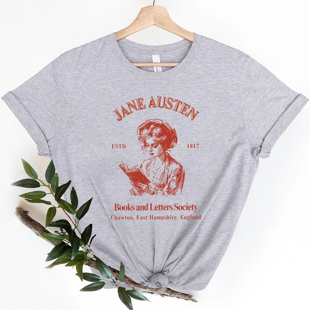 Books And Letters Society Reading Clothes Book Lovers Gift Print T-Shirts for Jane Austen Fans Tees Feminine Shirt Librarian Top