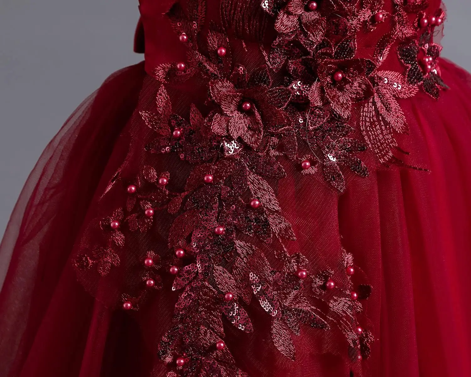 플라워 걸 드레스, 레이스 아플리케 쉬폰 볼 드레스, 고급스러운 공주 생일 파티 긴 이브닝 드레스, 여아 성찬식 드레스