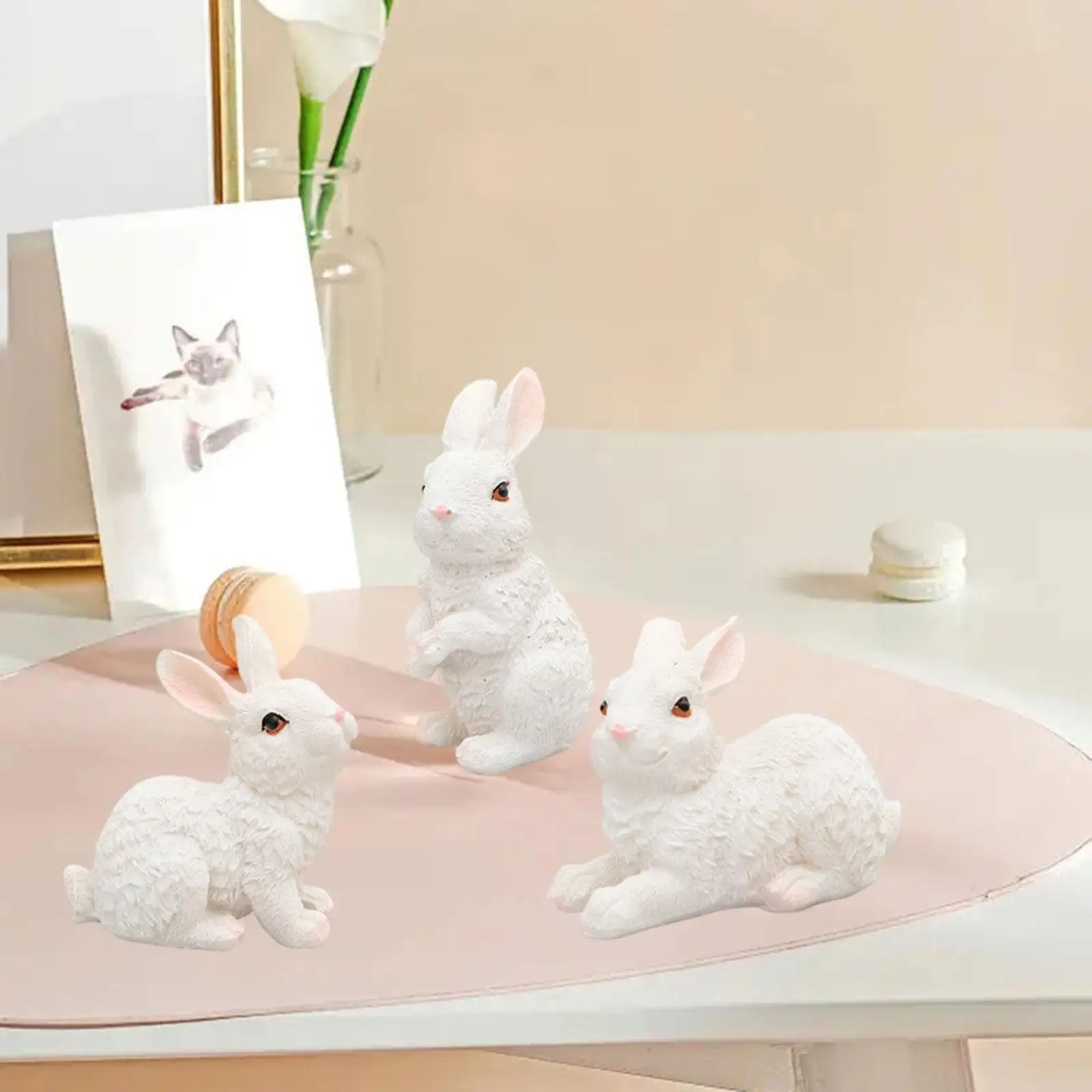 Easter Rabbit Figurine Miniature Ornament Decorative Handcrafted Waterproof Set of 3 Landscaping Prop for Courtyard Lightweight