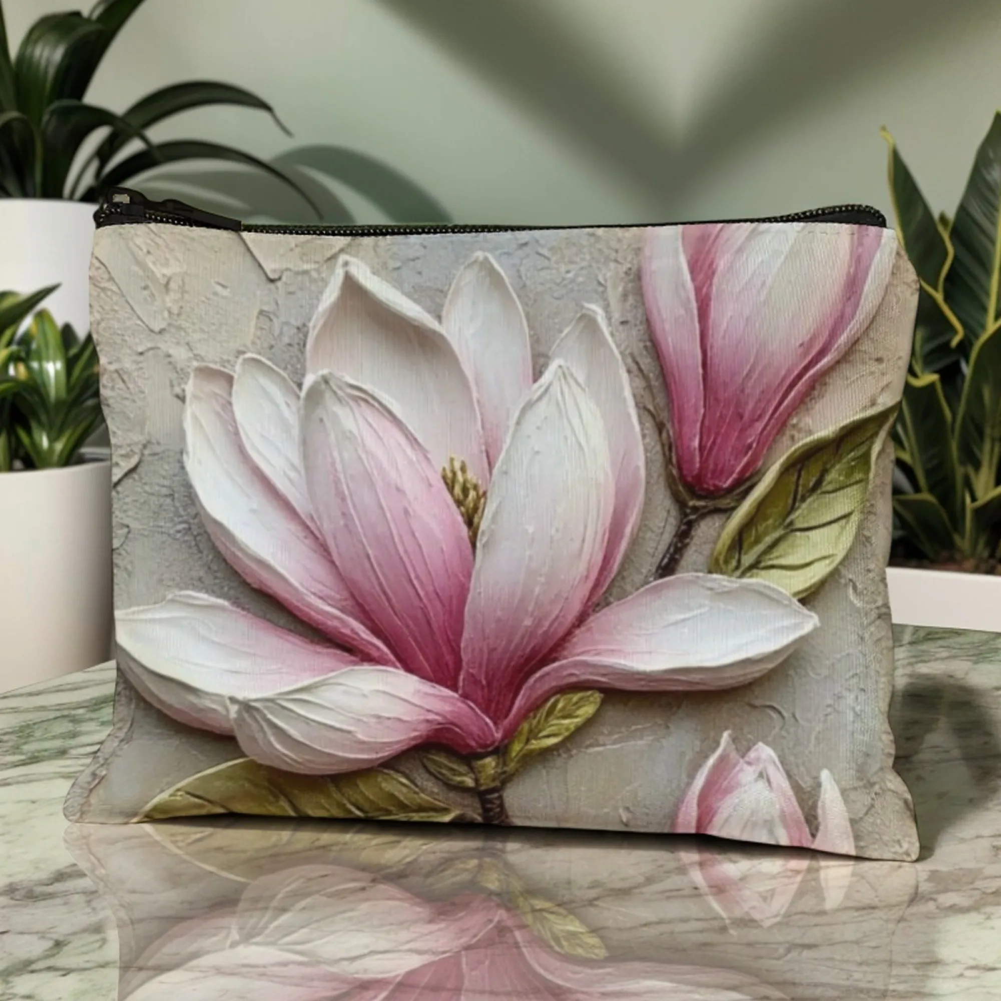 Fresh Literary Mutifunction Cosmetic Pouch with Magnolia Print Design Elegant for Book Lovers & Quiet Afternoons Ideal Gift