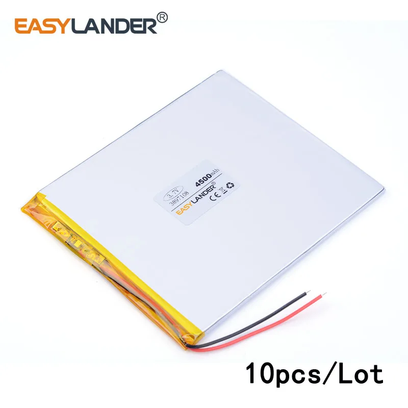 

10pcs /Lot 4500mAH 3897108 3.7v lithium Li ion polymer rechargeable battery for tablet pc e-book power bank Naptop video game