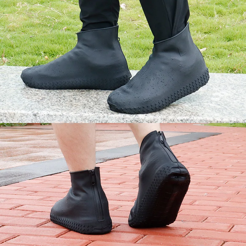 

Women and men black cover shoes back zipper fly ankle shoe covers durable elasticity silicone galoshes overshoes