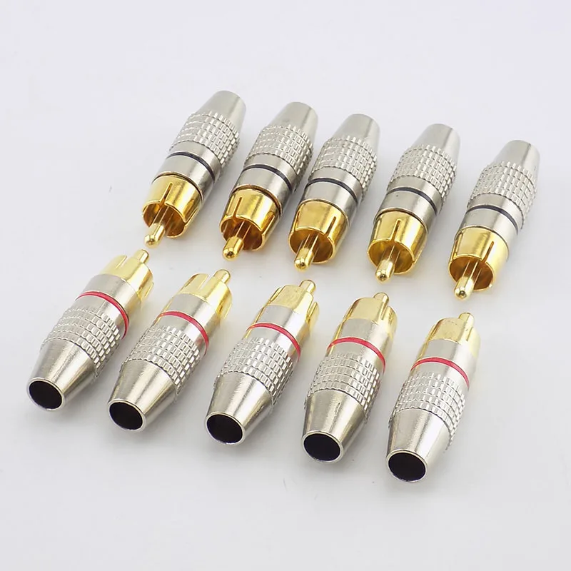 10pcs Gold RCA Male Adapter Non Solder Connector for Audio Video CCTV IP Camera Security Coaxial Cable Solderness Convertor B3