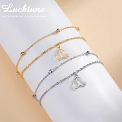 Lucktune Dog Cat Animal Charm Bracelet Stainless Steel Cute Cat Paw Footprint Beads Chain Bracelet for Women Jewelry Couple Gift