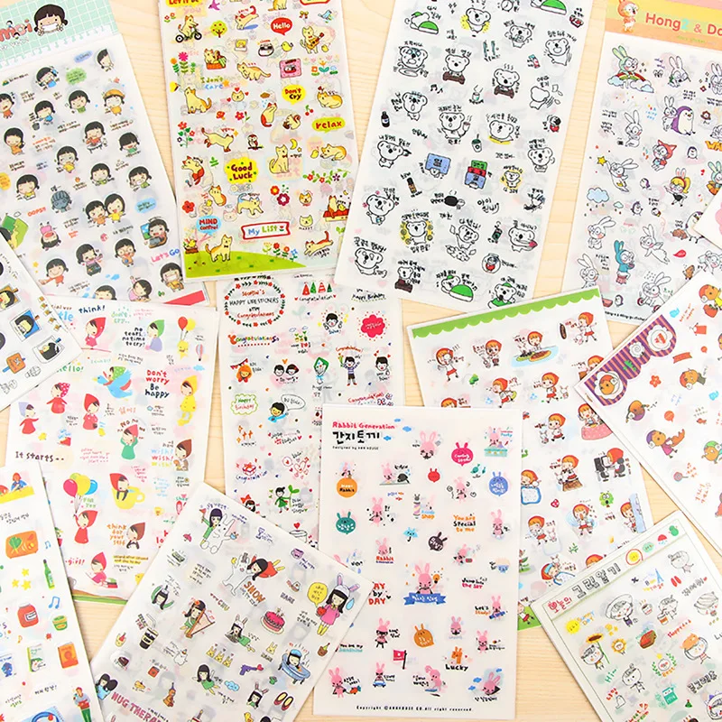17styles Cartoon PVC Sticker Set Decorative Adhesive Stickers DIY Decoration Diary Stationery Transparent Stickers Children Gift
