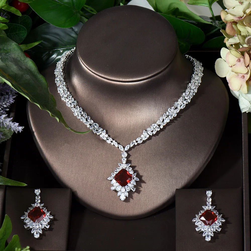 HIBRIDE Luxury Romantic 2pcs Necklace and Earring Set Cubic ZirconiaJewelry Set for Women Girl Bridal Wedding Accessories N-1723