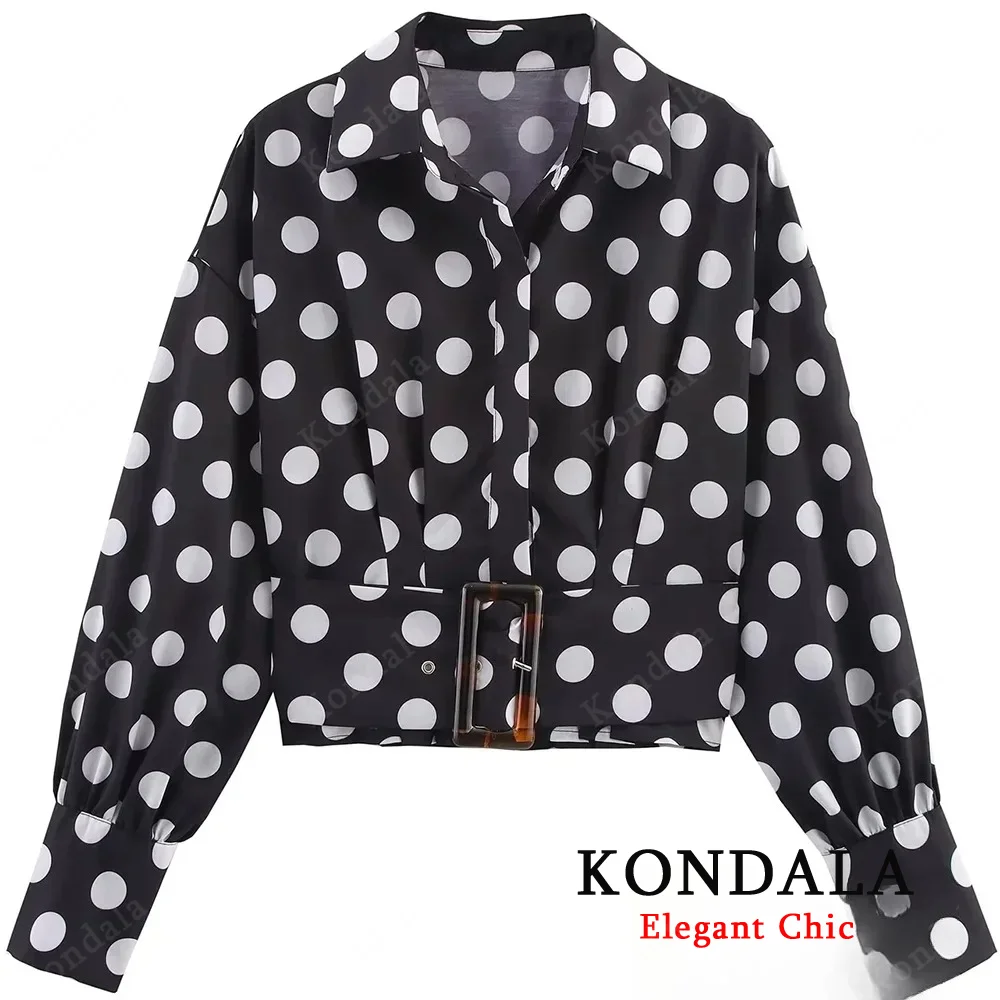 

KONDALA женские элегантные рубашки в горошек однобортная повседневная рубашка с длинным рукавом новинка 2025 весна осень модная праздничная блузка для пригородных поездок