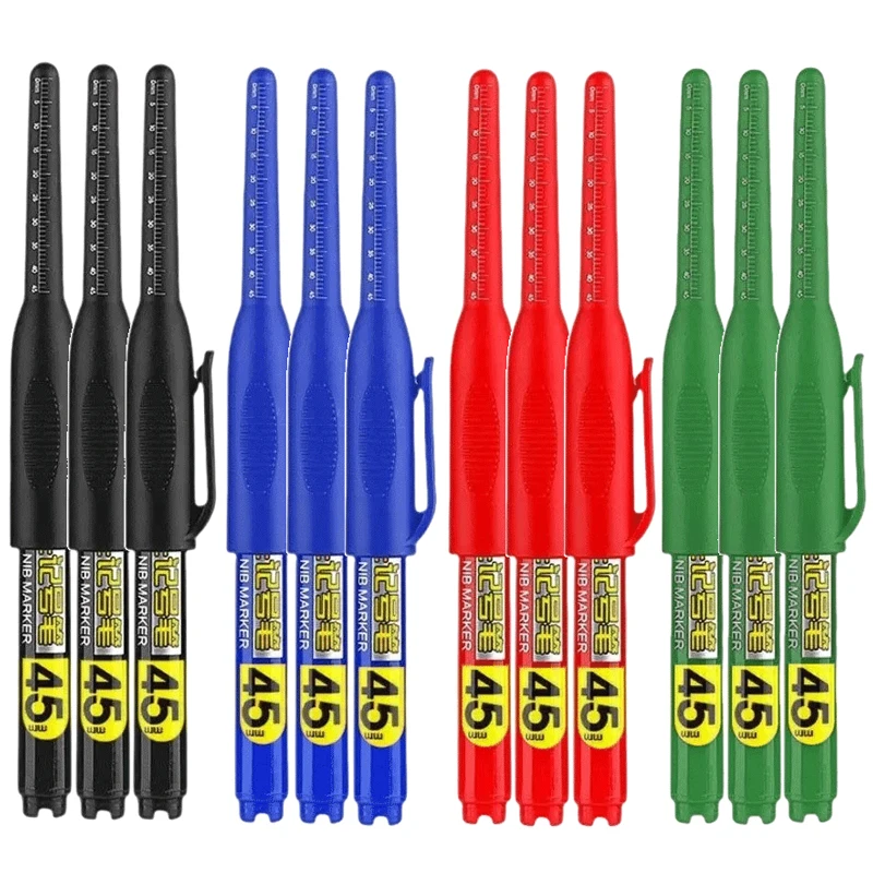 12 stuks multifunctionele 45 mm diep boorgat lange penpunt waterdichte markeerstiften voor badkamer houtbewerking lange kop timmerman pen wit