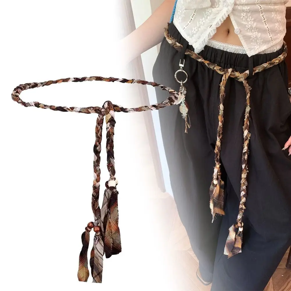 تصميم فاخر براون اليدوية جديلة حزام العرقية نمط الرجعية الخصر حبل خمر رقيقة حبل حزام المرأة تنورة الجينز الزخرفية #5