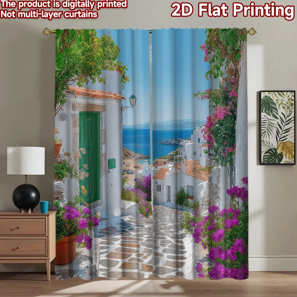 

1pc 2D flat Photography Backdrop Background Banner Colorful Mediterranean Alleyway 100% Polyester Family Party for Suitable for