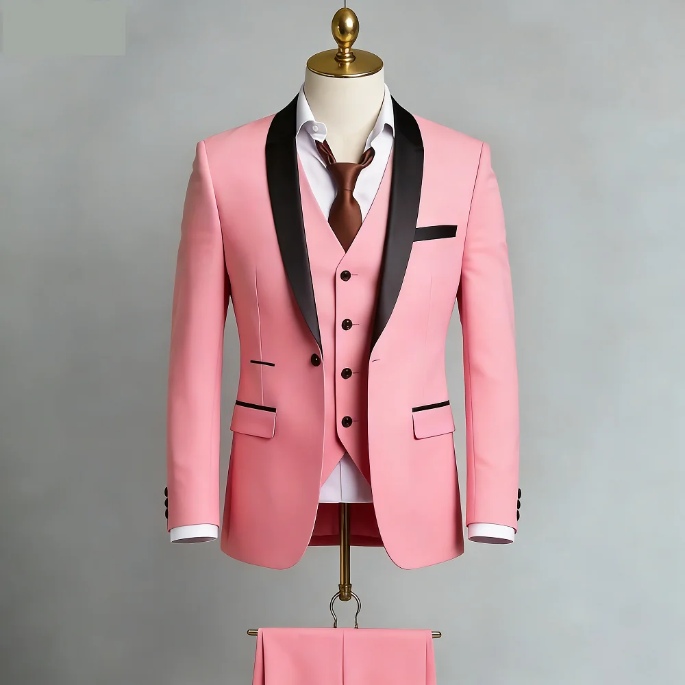 

Black White Men Autumn Wedding Party Three Pieces Set Large Size Male Blazer Coat Pants and Vest Fashion Slim Fit Suit