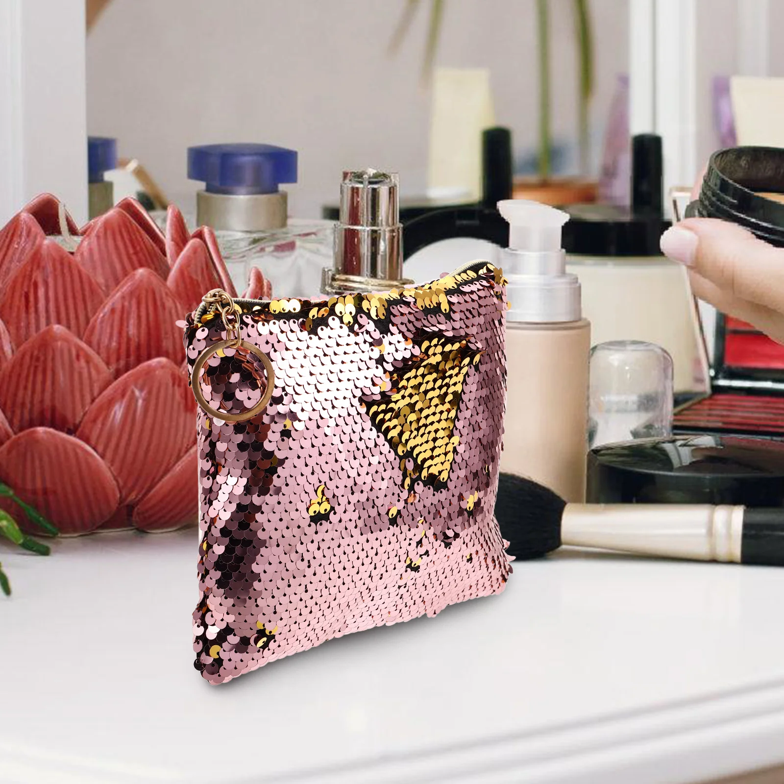 

Durable Yellow Woman Handbag Sequined Coin Purse Fashion Purse Ideal for Party Shopping Daily Use Woman Handbag