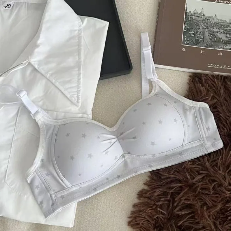 Gray Star Pattern Girls Bra Underwear Wireless Collection Lift Ladies Bra Breathable 3/4 Cup Ladies Bra Three Rows Rear Hook