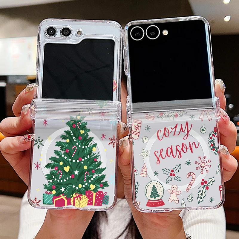 Christmas Tree Pattern Magnetic Phone Case For Samsung Galaxy Z Flip 8 7 6 5 4 Flip7 FE Flip6 Flip5 5G For Magsafe Hard PC Cover
