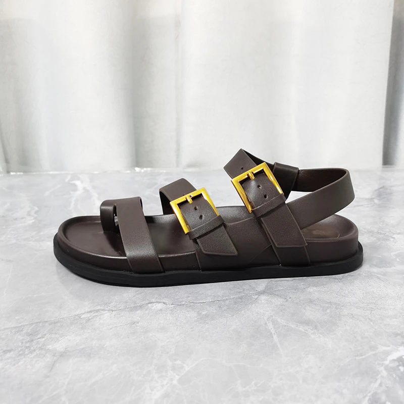

Dave&di Summer Shoes For Woman Vintage Roma Genuine Leather Women's Sandals Woman Shoes Brown Color Elegant Flats Sandals