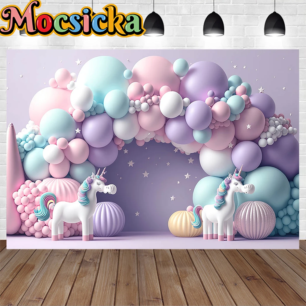 

Unicorn Theme Studio Photography Background Balloon Star Decoration Newborn Girl Cake Smash Backdrop Baby Shower Photobooth Prop