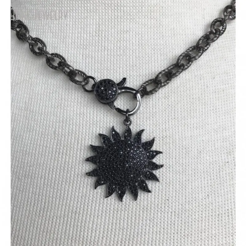 Gunmetal Black Lobster Clasp Choker Sun Flower Pendant Stainless Steel Chain Necklace Women Gothic Goth Halloween Jewelry