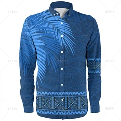 Small Size Vintage 3D Printing Polynesian Samoa Emblem Long Sleeve Shirts Men Samoa National Patterns Graphic Lapel Blouse Tops