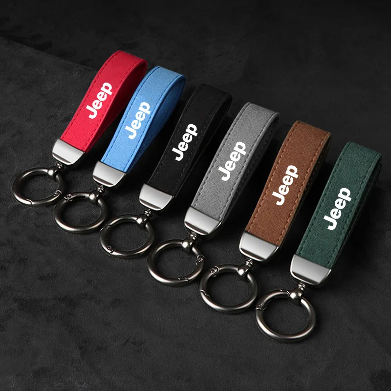 

Suede Leather Car Styling Keychain Charm Pendant Metal Keyring For Jeep Renegade Wrangler JL JK Gladiator Grand Cherokee Compass