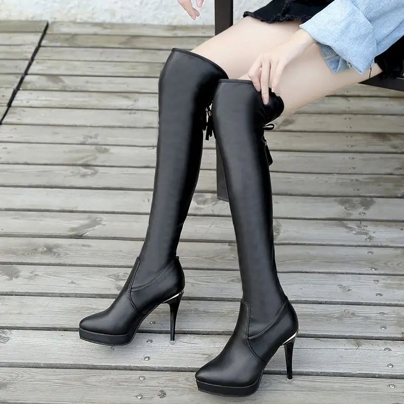 

Women's Autumn Winter New Arrival Tassel High Heel Over The Knee Boots Slimming Stretch Stiletto Round Toe Euro American Style