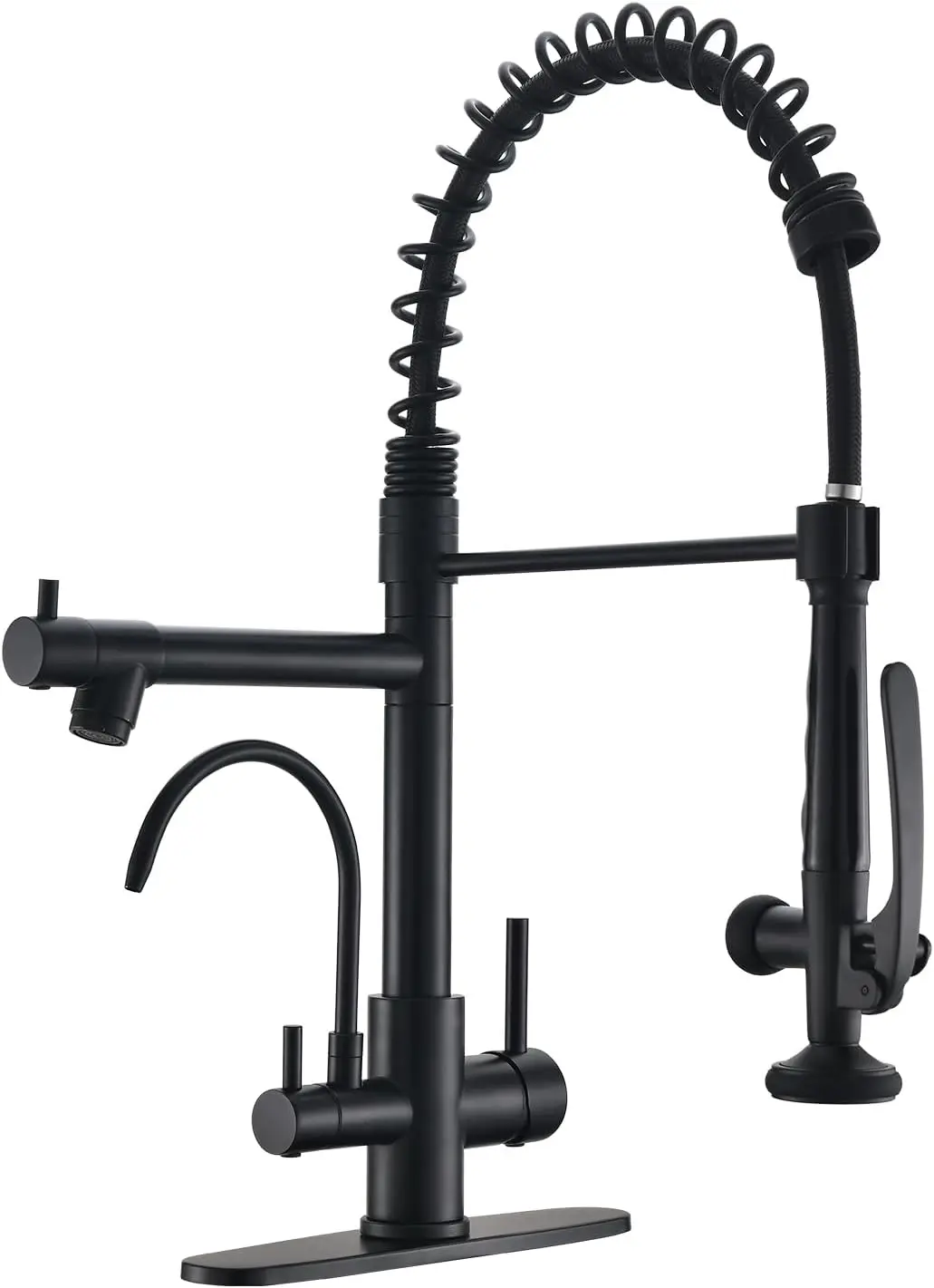 

Matte Black 3-in-1 Kitchen Faucet with Pull-Down Sprayer and Water Filter for Drinking Water