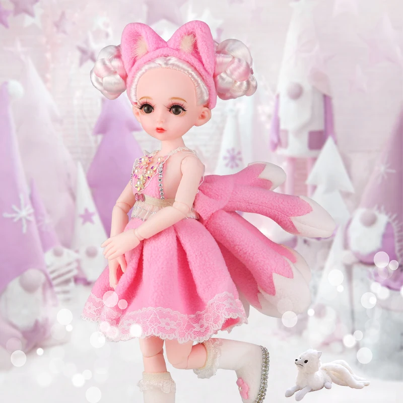 1/6 Pink Fox Girl Doll 32cm Height Doll Full Set 24 Joint Body Movable Pink Skin Lovely Girl\'s Birthday Gift Toys for Children