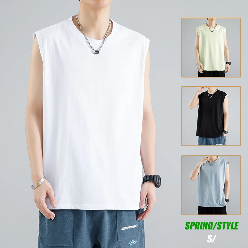 Sleeveless vest men\'s trendy summer loose sports simple comfortable and breathable solid color sleeveless T-shirt