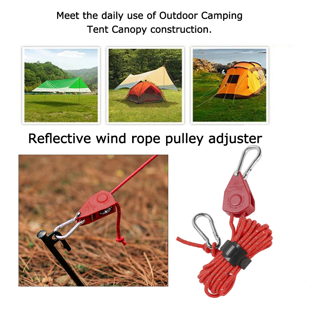 Pulley Rope Adjustable Tent Fastener Rope Windproof Parachute Nylon Cord Reflective for Camping Hiking Survival