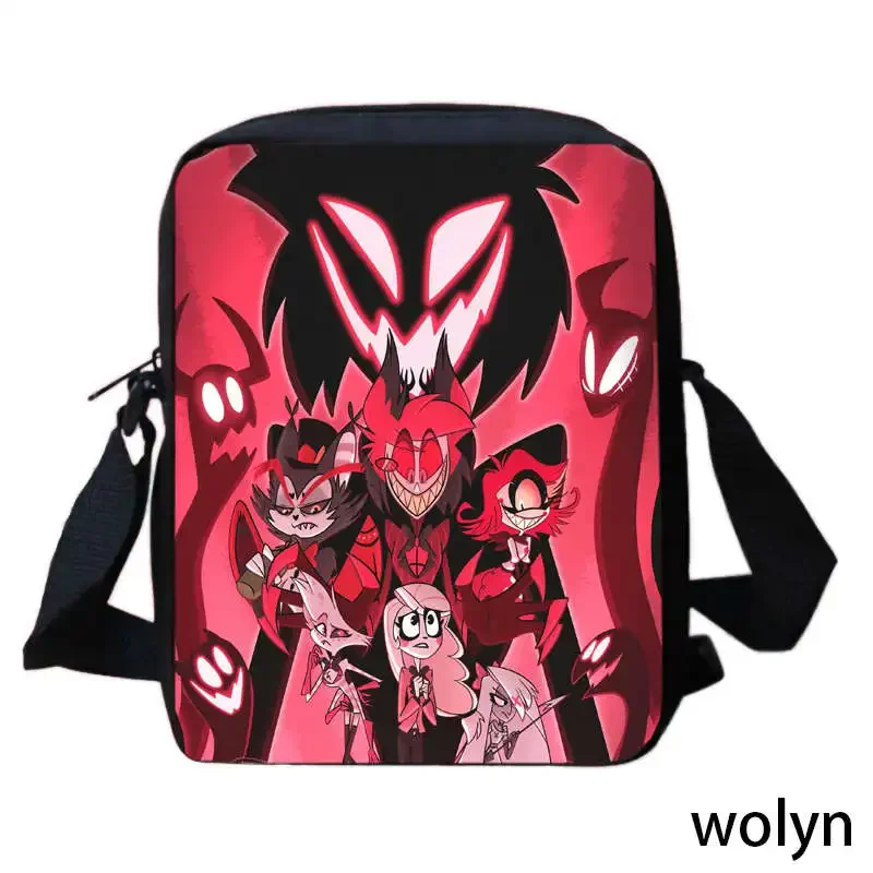 Cartoon School Backpack for BoyGirl,Anime H-Ha-Z-Bin Hotel Shoulder Bag Anime Print School Crossbody Bag,Child Messenger Satchel