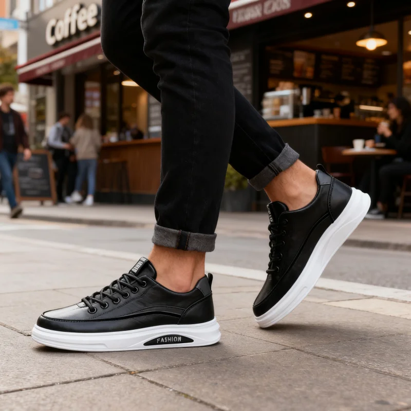 أحذية رياضية رجالية مطبوعة منخفضة القطع من جلد البقر، أربطة مرنة عصرية مقاومة للماء من الجلد الناعم مريحة وغير قابلة للانزلاق للمشي الرياضي #6