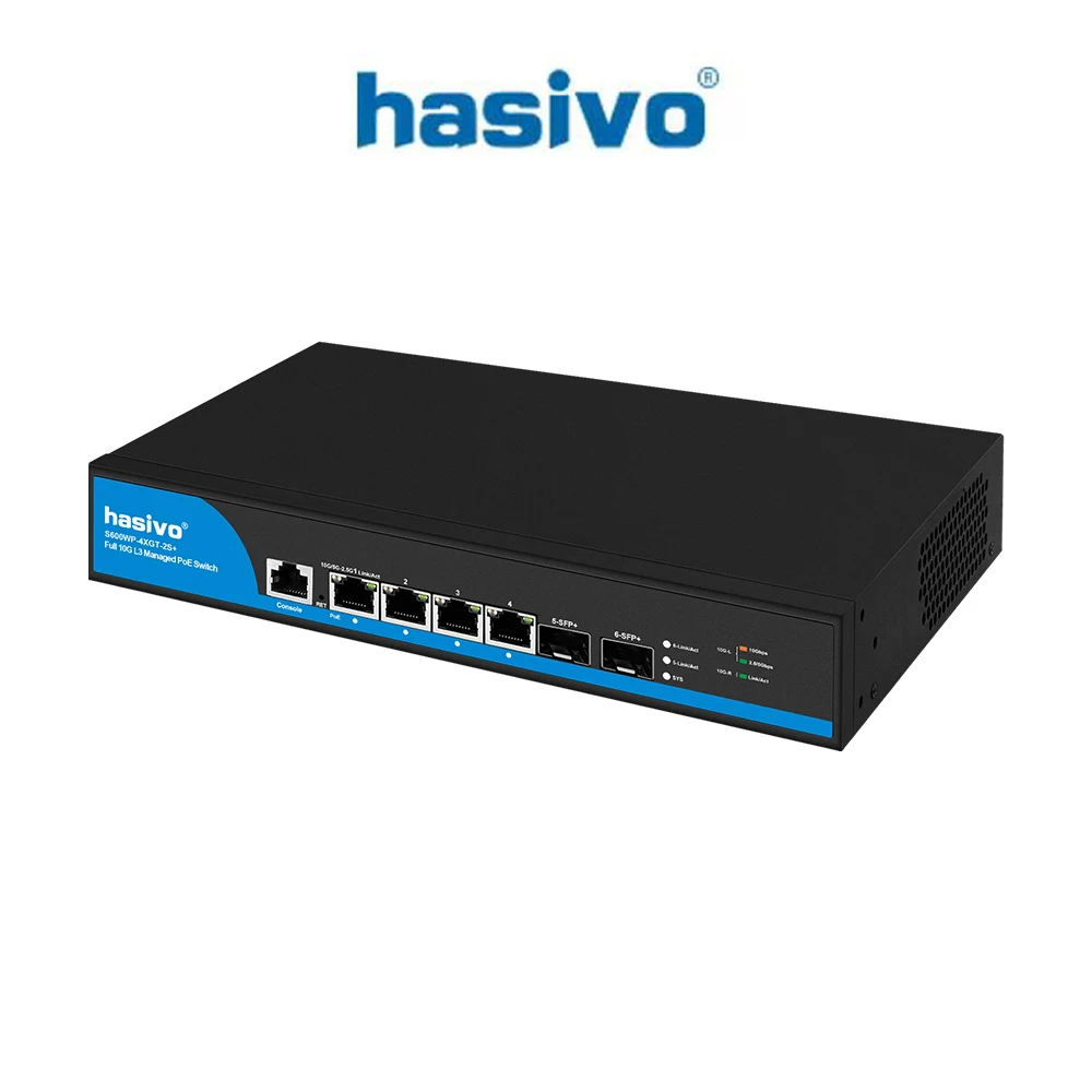 Hasivo 6 Ports Full 10G L2/L3 Managed PoE Switch, S600W(P)-4XGT-2SX-L2/S600W(P)-4XGT-2S+