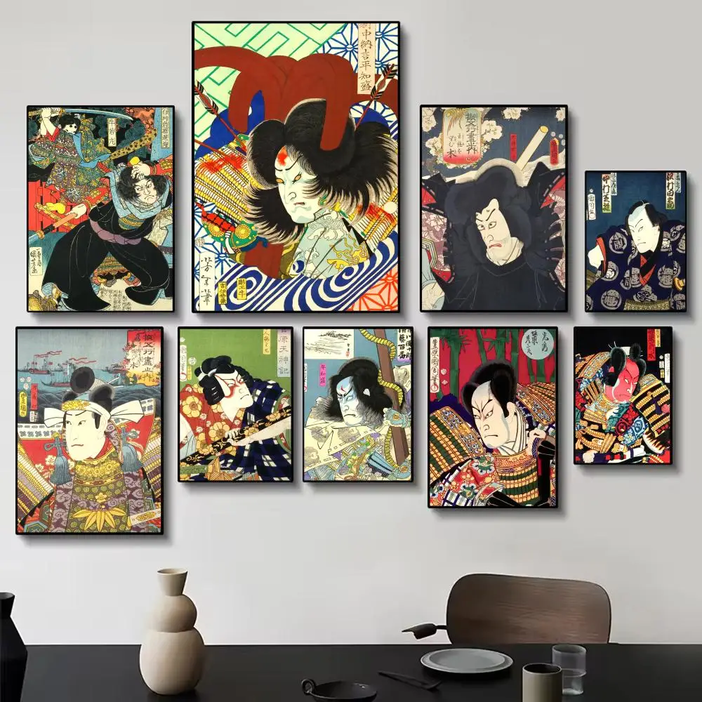 Traditional Dynamic J-Japanese Style Ukiyoe Samurai Art Poster Painting Wall Art for Living Room Home Gifts Decor Mural