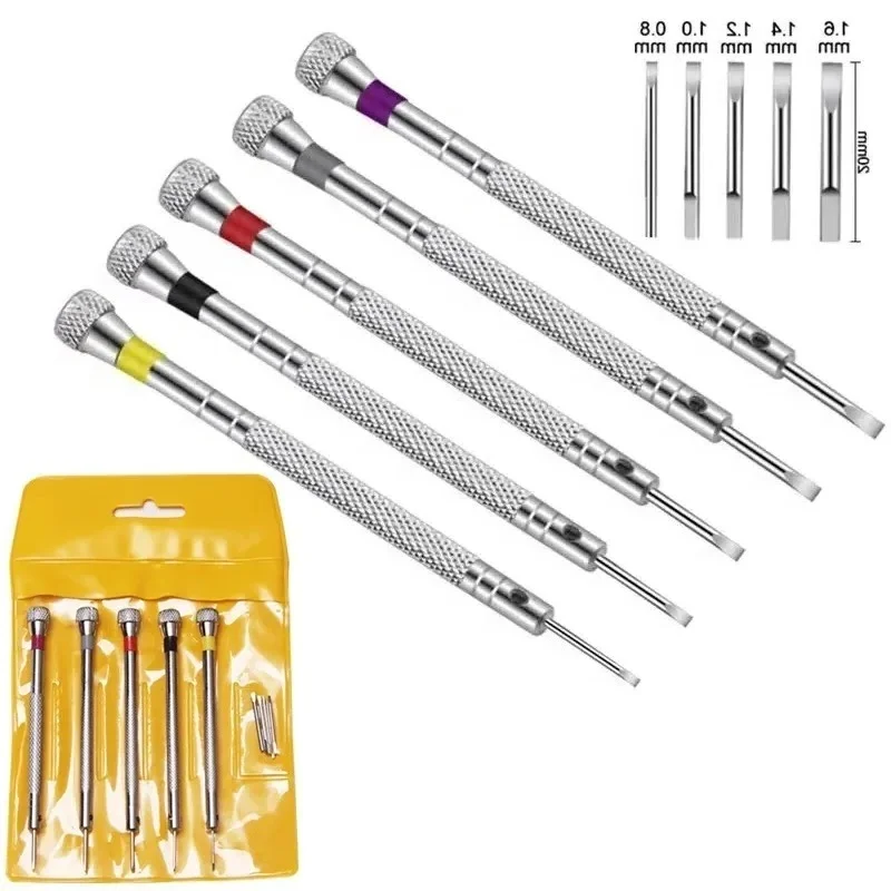 Watch Screwdriver Set 5Pcs 0.8-1.6mm Flathead Precision Micro Screwdriver for Watch Band Removal Link Pin Repair Watchmaker Tool
