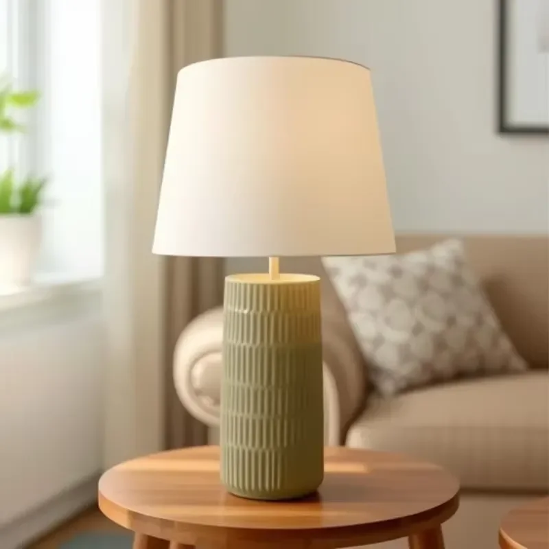 Fabric Ceramic Desk Lamp for Bedroom Study Living Room Decorative Bedside Ambient Light Ornament