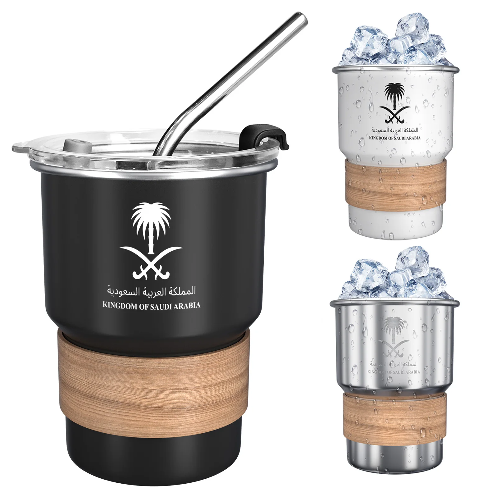 

500ml Kingdom of Saudi Arabia Emblem Stainless Steel Cup with Lid and Straw Insulated Coffee Mug Travel Mug for Hot Cold Drinks