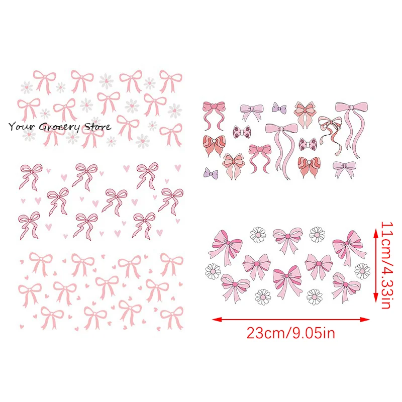 3D UV DTF Transfers Stickers 16oz Cup Wraps Cartoon Bow Printed For DIY Glass Ceramic Metal Leather