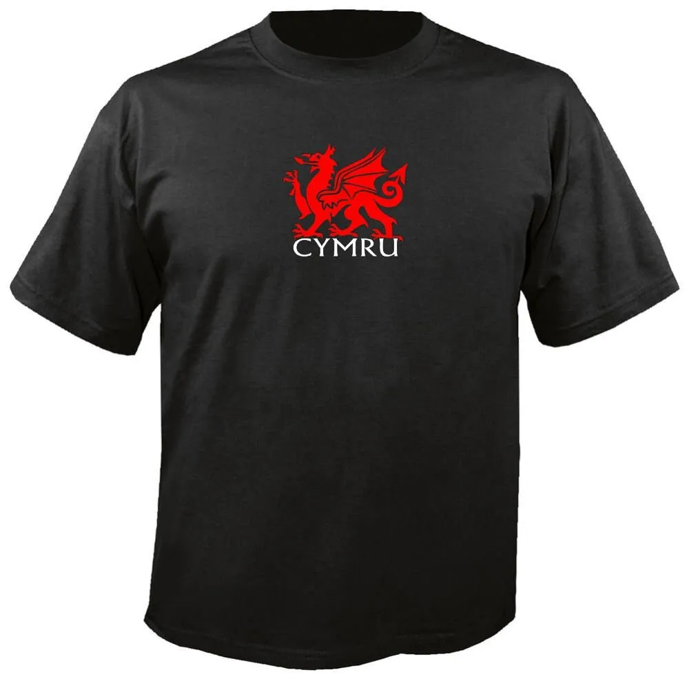 Wales Cymru Black T Shirt Welsh Flag Red Dragon Rugby Y Ddraig Goch