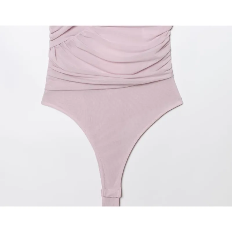 HipSeam-Body plisado para mujer, mono Sexy de tul con espalda descubierta y cuello Halter, monos con parte inferior tipo Tanga estilo playero