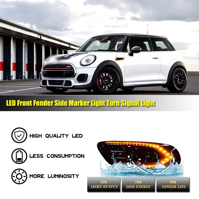 2pcs Led Dynamic Side Marker Light guscio affumicato indicatori di direzione ambra per Mini Cooper F55 F56 F57 2014-2017