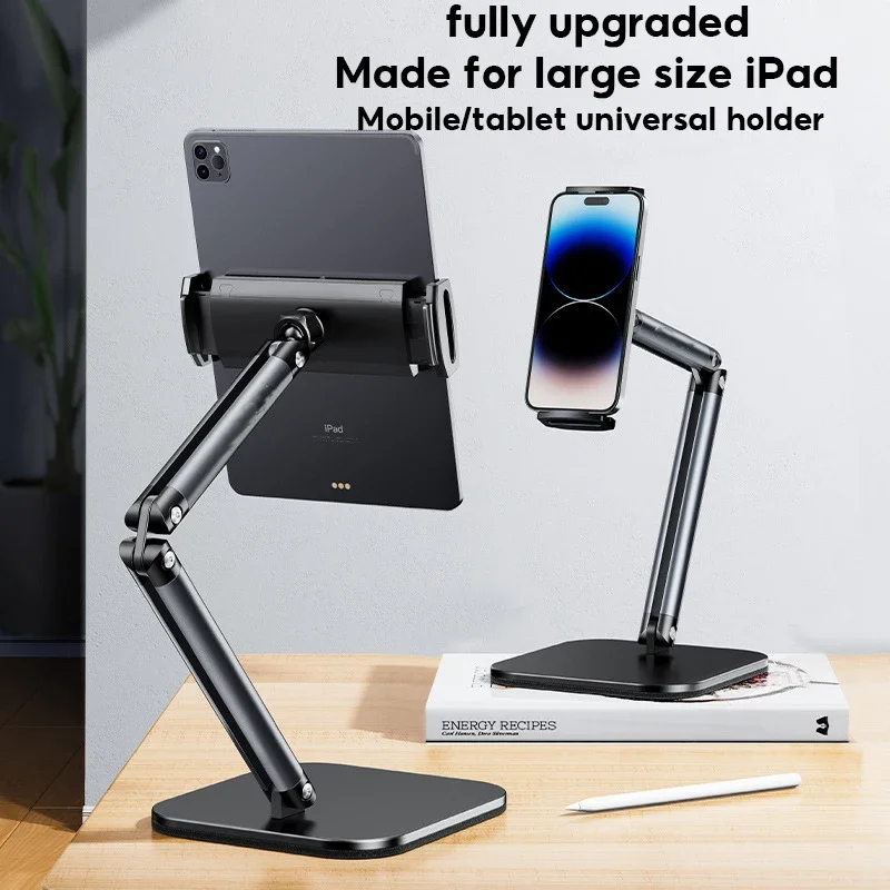 Tablet Holder Phone Stand Desktop Adjustable To 40cm Height 360 Rotating Metal Tablet Universal Clip Stand For Ipad Smartphones