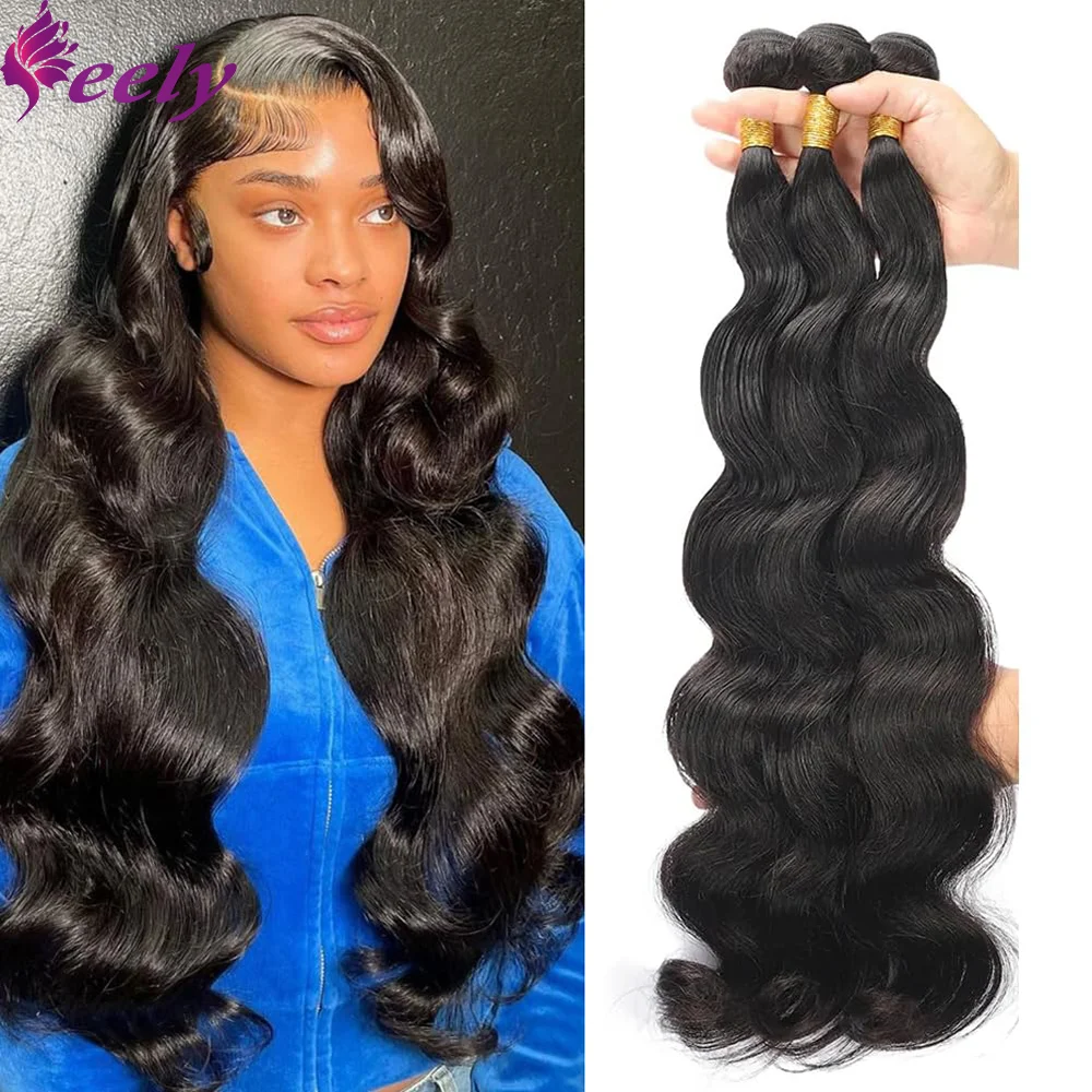 Body Wave Human Hair Bundels Braziliaanse Natuurlijke Zwarte 100% Onverwerkte Human Hair Extensions 26 28 Inch Voor Vrouwen 1/3 Bundels # 1b