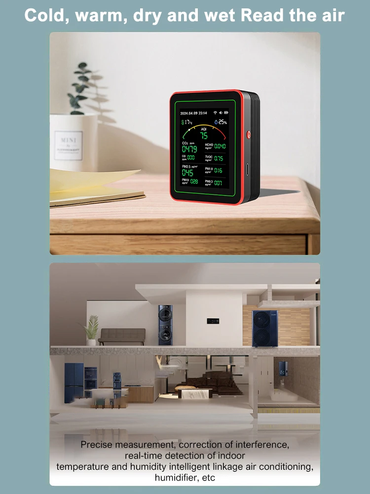 

Tuya WiFi 15-в-1 монитор качества воздуха в помещении APP управление портативный AQI PM0.3 PM1.0 PM2.5 PM10 тестер измеритель температуры и влажности