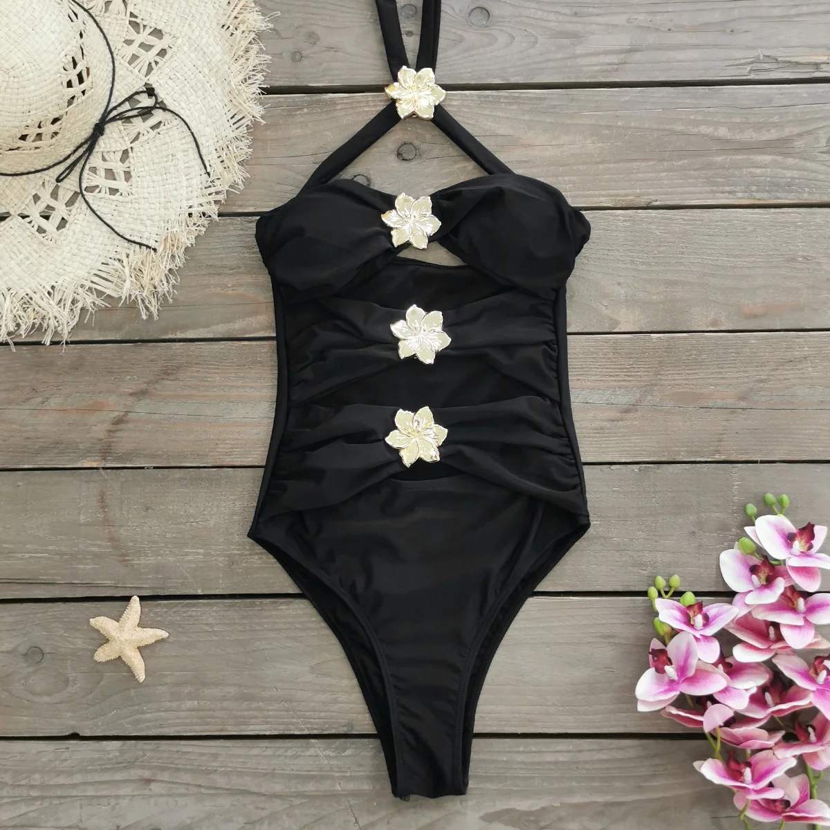 2024 Autumn Hot Sale Flower Bikini Set With Skirt Women Swimsuit Cut Out One Piece Swimwear Lady Bathing Suit Female Clothing