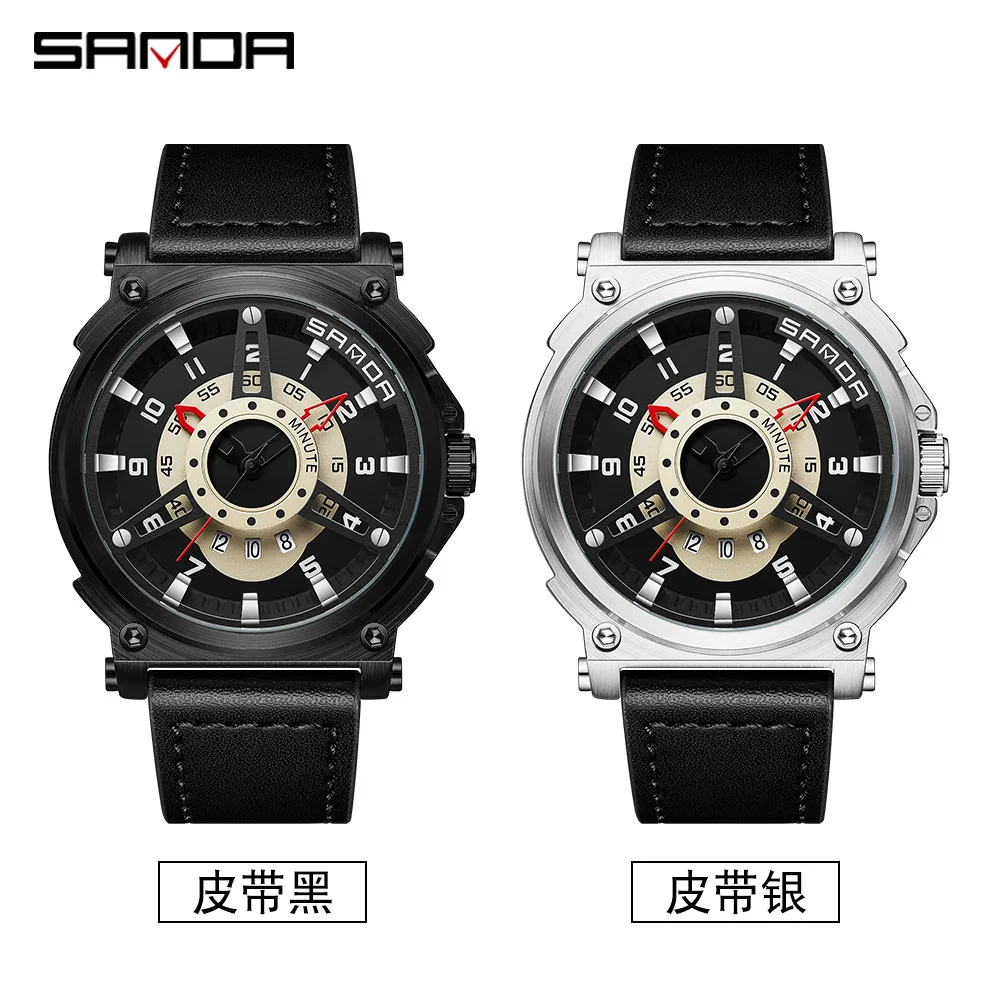 SANDA 5013 Men's Quartz Watch Fashion Creative Waterproof Date Pointer Display with Leather Wristwatches for Male Watches Gift